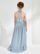 Abiti Damigella Junior Linea A Asimmetrica Con Fiore Azzurro Polvere