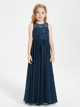 Abiti Damigella Junior Lunghi Top In Pizzo Trasparente Blu Scuro