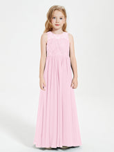 Abiti Damigella Junior Lunghi Top In Pizzo Trasparente Rosa Bonbon