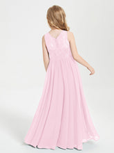 Abiti Damigella Junior Lunghi Top In Pizzo Trasparente Rosa Bonbon