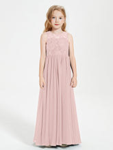 Abiti Damigella Junior Lunghi Top In Pizzo Trasparente Rosa Polvere