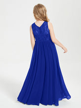 Abiti Damigella Junior Lunghi Top In Pizzo Trasparente Blu Royal