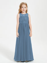 Abiti Damigella Junior Lunghi Top In Pizzo Trasparente Blu Ardesia