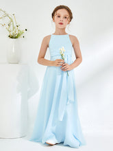 Abiti Damigella Junior Con Scollo Bateau E Cinta Blu Cielo