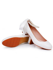 Scarpe Da Sposa Con Tacco Grosso Basso Punta Tonda Decorate Con Perline