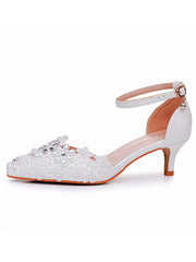 Scarpe Da Sposa Punta A Punta Decorate Con Pizzo Bianco E Strass