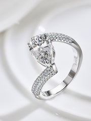 Anello Nuziale In Argento Sterling 925 Con Pietra Preziosa Bianca Taglio A Pera E Ghiaccio Tritato
