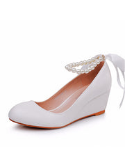 Scarpe Mary Jane Con Tacco Platform Punta Tonda Decorate Con Perline