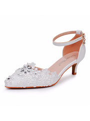 Scarpe Da Sposa Punta A Punta Decorate Con Pizzo Bianco E Strass