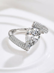 Anello Nuziale In Argento Sterling 925 Con Pietra Preziosa Bianca Taglio A Pera E Ghiaccio Tritato