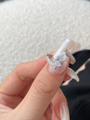 Anello Nuziale In Argento Sterling 925 Con Pietra Preziosa Bianca Taglio A Pera E Ghiaccio Tritato