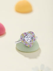 Anello In Argento Sterling Con Zirconi Colorati A Forma Di Cuore
