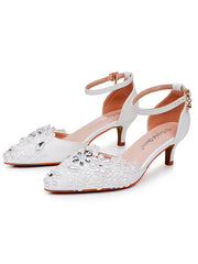Scarpe Da Sposa Punta A Punta Decorate Con Pizzo Bianco E Strass
