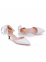 Scarpe Da Sposa Cinturino Alla Caviglia Tacco Kitten Punta A Punta