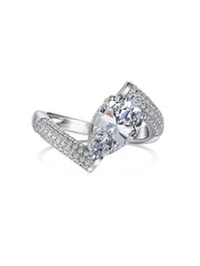 Anello Nuziale In Argento Sterling 925 Con Pietra Preziosa Bianca Taglio A Pera E Ghiaccio Tritato