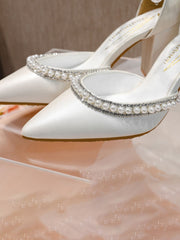 Sandali Eleganti Con Perle Diamanti E Tacco Alto A Blocco