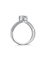 Anello Nuziale In Argento Sterling 925 Con Pietra Preziosa Bianca Taglio A Pera E Ghiaccio Tritato