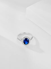 Anello In Argento Sterling Con Zaffiro Blu Reale Ovale
