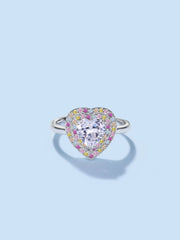 Anello In Argento Sterling Con Zirconi Colorati A Forma Di Cuore