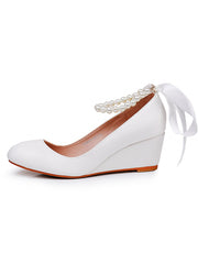 Scarpe Mary Jane Con Tacco Platform Punta Tonda Decorate Con Perline