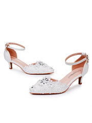 Scarpe Da Sposa Punta A Punta Decorate Con Pizzo Bianco E Strass