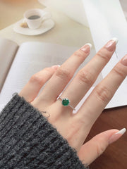 Anello In Argento Sterling 925 Con Smeraldo Rotondo