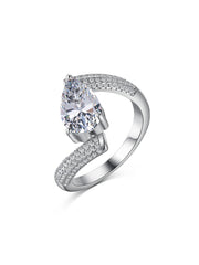 Anello Nuziale In Argento Sterling 925 Con Pietra Preziosa Bianca Taglio A Pera E Ghiaccio Tritato