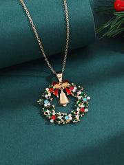Collana Con Ciondolo A Forma Di Campana Con Ghirlanda Di Foglie Di Diamanti Natalizi