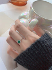 Anello In Argento Sterling 925 Con Smeraldo Rotondo