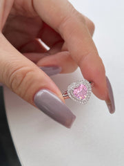Anello In Argento Sterling Con Zirconi Rosa A Forma Di Cuore