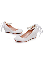 Scarpe Mary Jane Con Tacco Platform Punta Tonda Decorate Con Perline