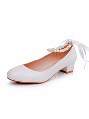 Scarpe Da Sposa Con Tacco Grosso Basso Punta Tonda Decorate Con Perline
