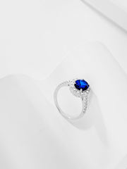 Anello In Argento Sterling Con Zaffiro Blu Reale Ovale