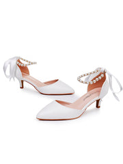 Scarpe Da Sposa Cinturino Alla Caviglia Tacco Kitten Punta A Punta