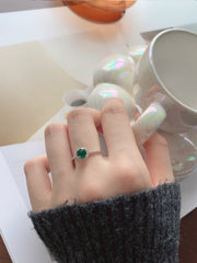 Anello In Argento Sterling 925 Con Smeraldo Rotondo