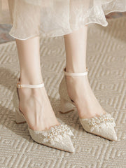 Scarpe Da Sposa Con Perle E Tacco Grosso