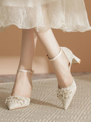 Scarpe Da Sposa Con Perle E Tacco Grosso