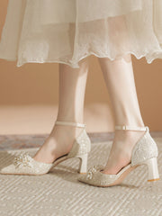 Scarpe Da Sposa Con Perle E Tacco Grosso
