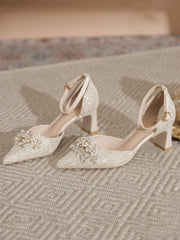Scarpe Da Sposa Con Perle E Tacco Grosso