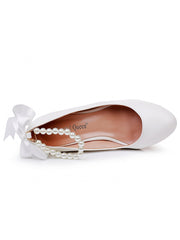 Scarpe Mary Jane Con Tacco Platform Punta Tonda Decorate Con Perline