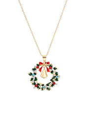 Collana Con Ciondolo A Forma Di Campana Con Ghirlanda Di Foglie Di Diamanti Natalizi