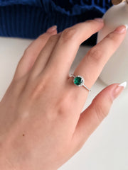 Anello In Argento Sterling 925 Con Smeraldo Rotondo