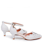 Scarpe Da Sposa Punta A Punta Decorate Con Pizzo Bianco E Strass