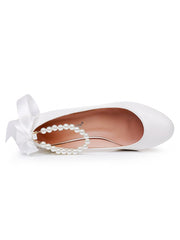 Scarpe Da Sposa Con Tacco Grosso Basso Punta Tonda Decorate Con Perline