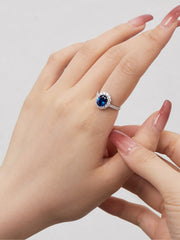 Anello In Argento Sterling Con Zaffiro Blu Reale Ovale