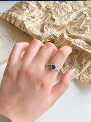 Anello In Argento Sterling 925 Con Smeraldo Rotondo