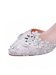 Scarpe Da Sposa Punta A Punta Decorate Con Pizzo Bianco E Strass