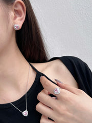 Anello In Argento Sterling Con Zirconi Rosa A Forma Di Cuore
