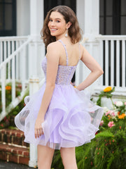 Abito Corto In Tulle Con Corpetto A Corsetto E Appliques Lilla