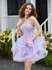 Abito Corto In Tulle Con Corpetto A Corsetto E Appliques Lilla